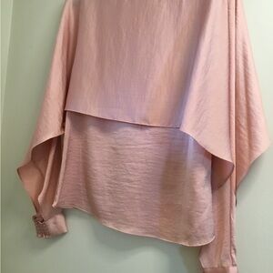 Donna Karan Pink Asymmetrical Blouse with Flutter Sleeves